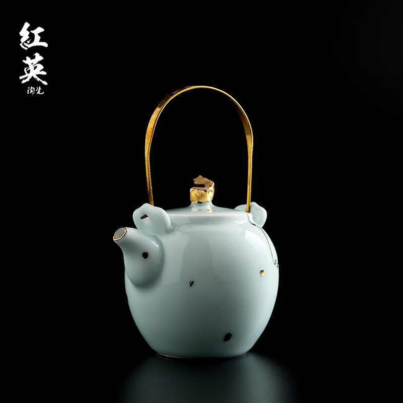 Red the jingdezhen ceramic kung fu tea sets of household teapot celadon paint single girder pot pot of tea