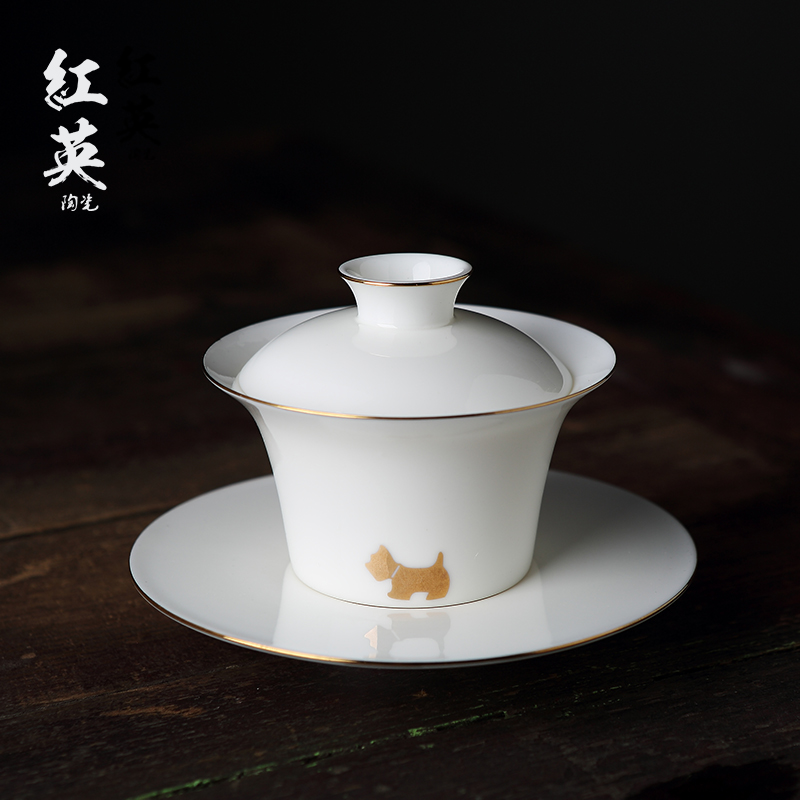 Red the jingdezhen ceramic kung fu tea set three see colour tea bowl to tureen manual sweet white jade porcelain cups