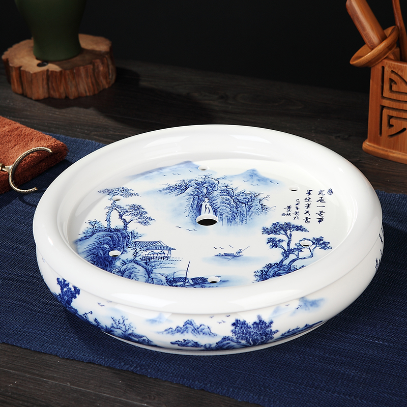 Hongying ceramics jingdezhen porcelain circular kung fu tea set double ground water tea tray was home plate