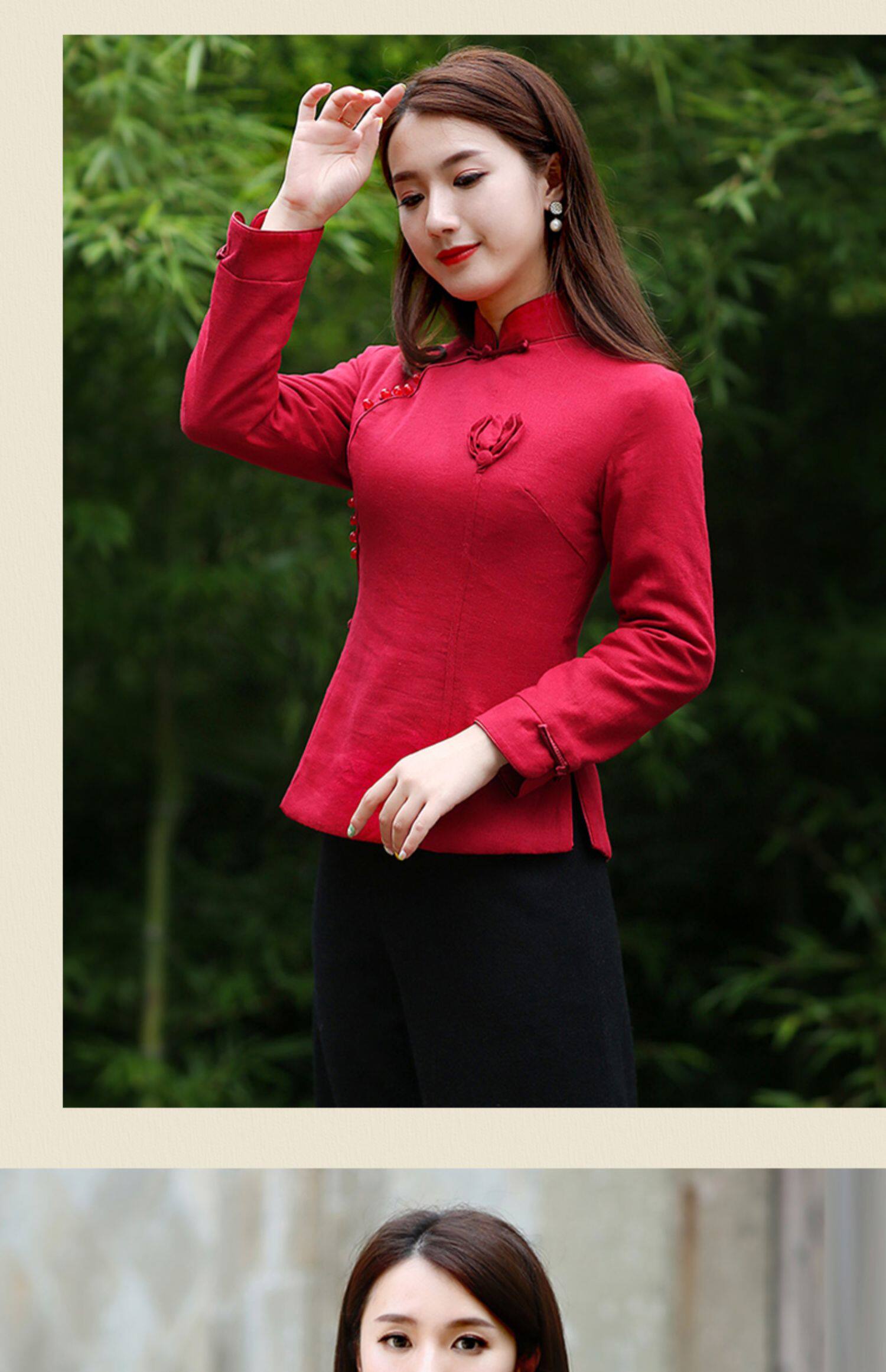 中式红色上衣唐装女冬装加厚中国风棉旗袍小袄复古民国中国风女装