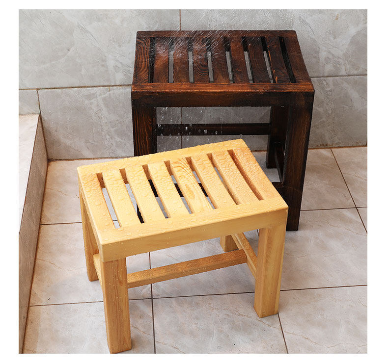 实木浴室凳子防腐木板凳洗脚凳淋浴房老人洗澡防滑小矮凳家用坐凳