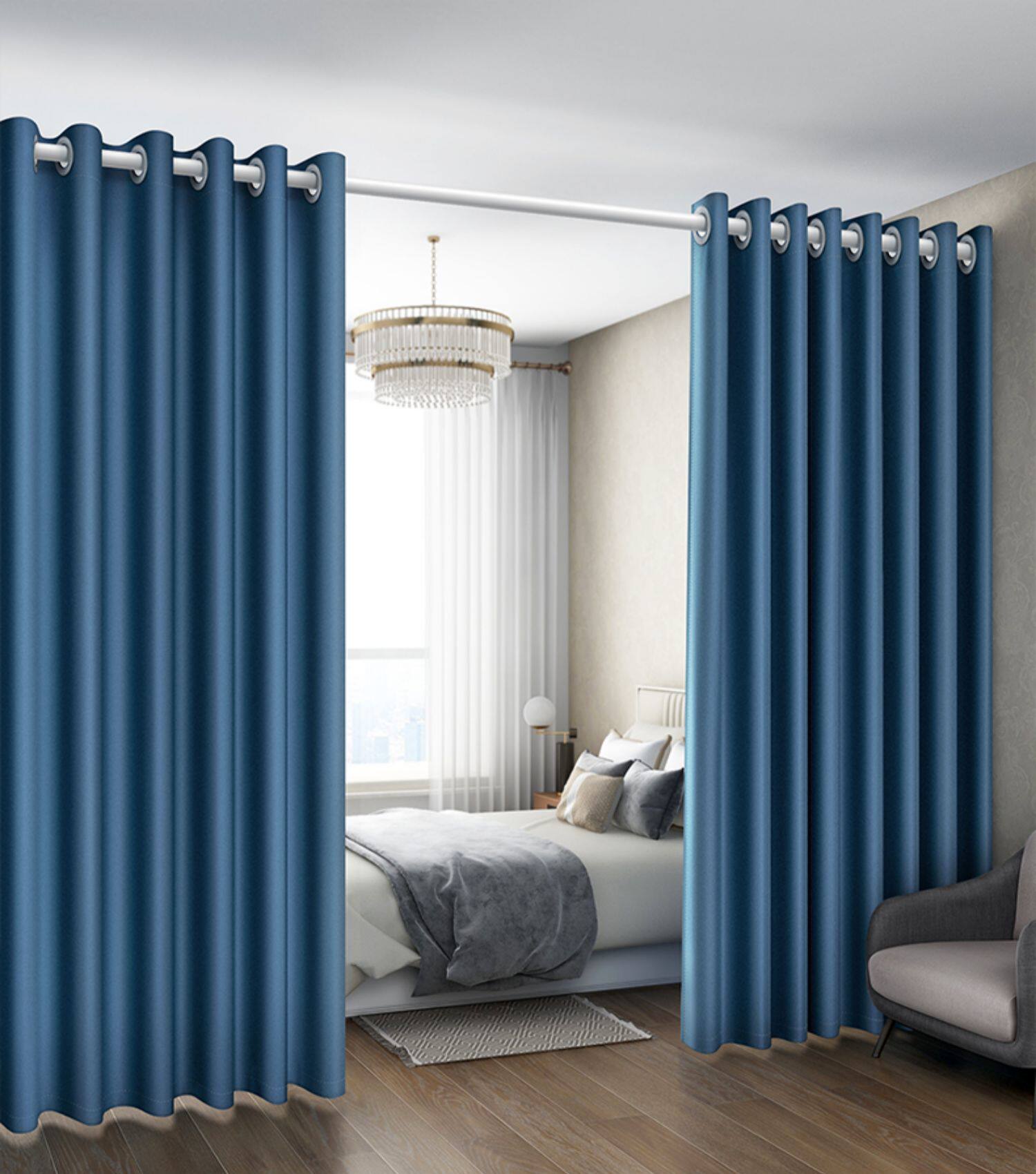 免打孔窗帘安装送伸缩杆一整套高端大气客厅隔帘卧室全遮光简易布