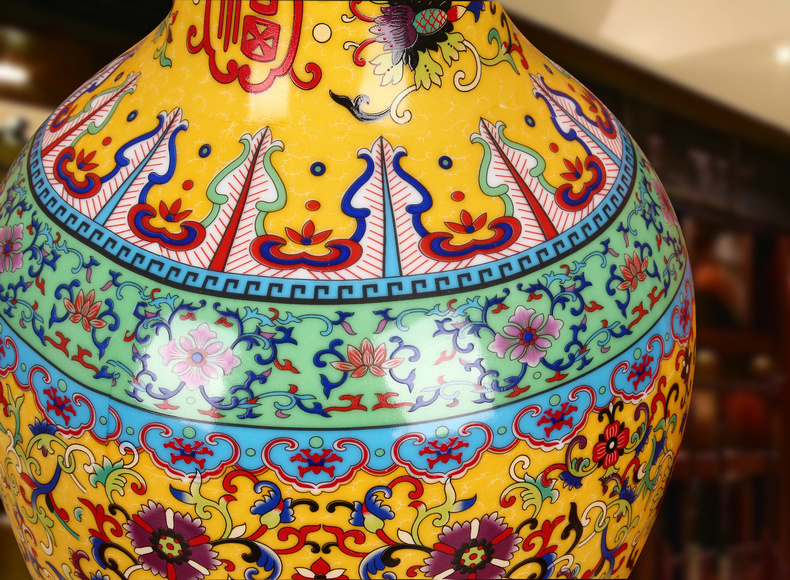 Chinese style of the ancients of jingdezhen ceramics colored enamel porcelain vase Huang Fushou furnishing articles fashionable household decoration decoration