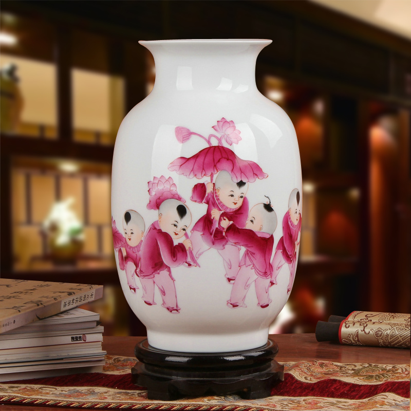 Famous jingdezhen ceramics vase Xia Guoan works upscale gift hand famille rose porcelain lotus the qing the lad bottle