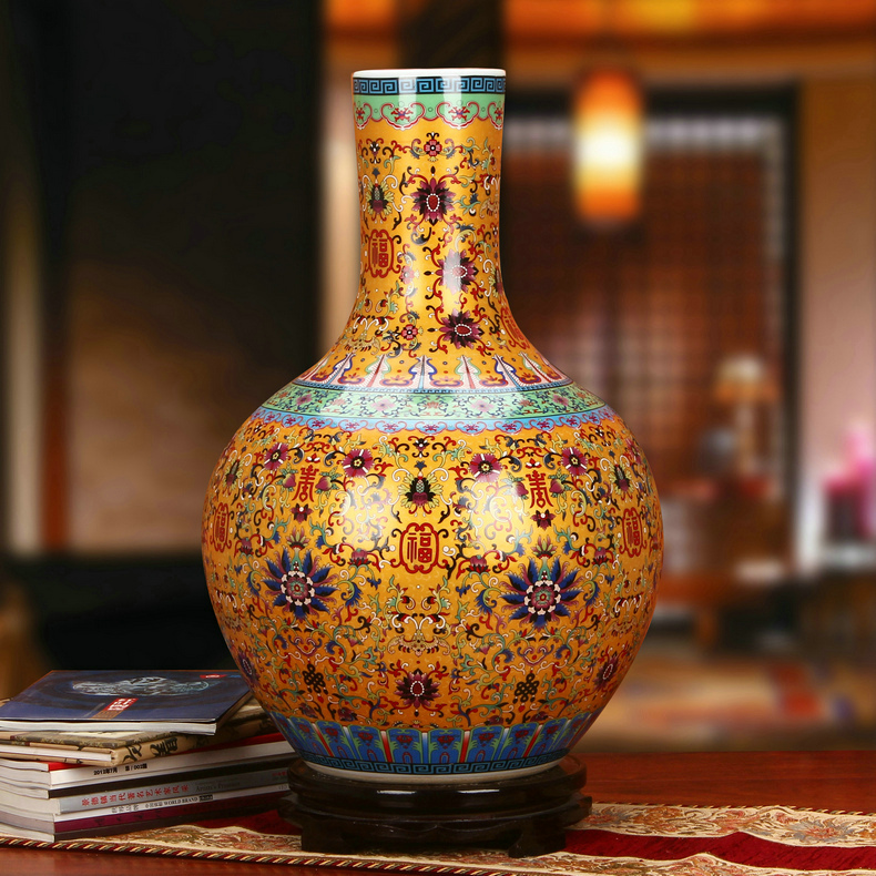 Archaize of jingdezhen ceramics colored enamel porcelain vase local tyrants Jin Fushou Chinese style household ornaments