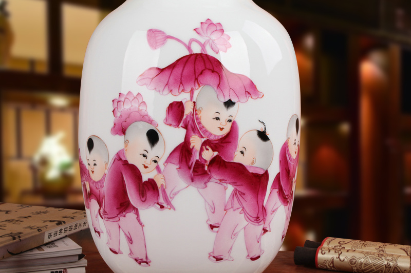 Famous jingdezhen ceramics vase Xia Guoan works upscale gift hand famille rose porcelain lotus the qing the lad bottle