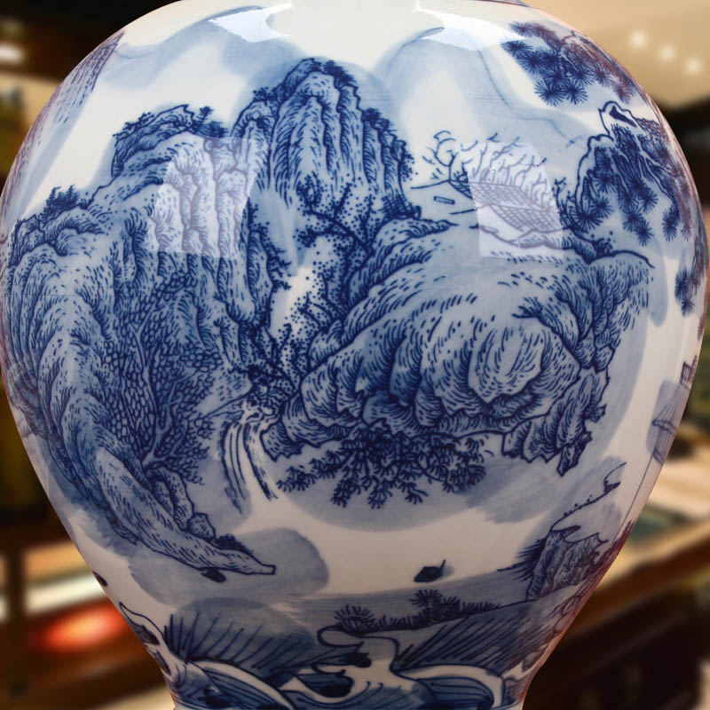 Classical jingdezhen blue and white landscape Chinese antique hand - made ceramics vase vase collection furnishing articles ornaments