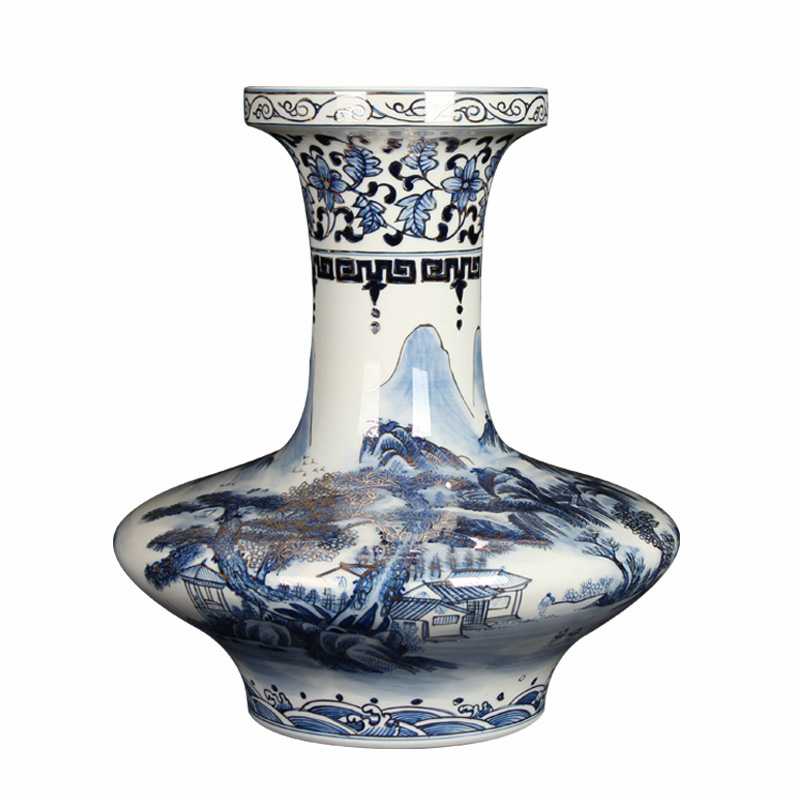 Hand made blue and white paint landscape of jingdezhen ceramics vase was a large collection of Chinese style household handicraft furnishing articles