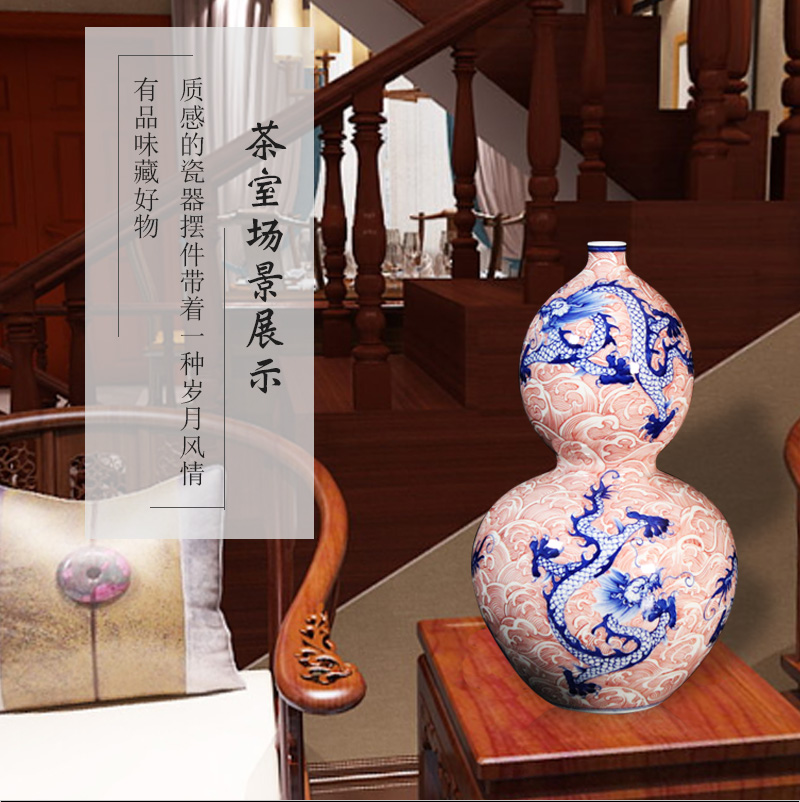 JingDeDe ceramics town of antique Chinese blue and white youligong tenglong gourd vase study crafts are sitting room