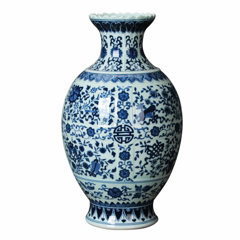 Jingdezhen ceramics hand archaize sweet stripes of blue and white porcelain vase vase m letters treasure cabinet furnishing articles decoration carving