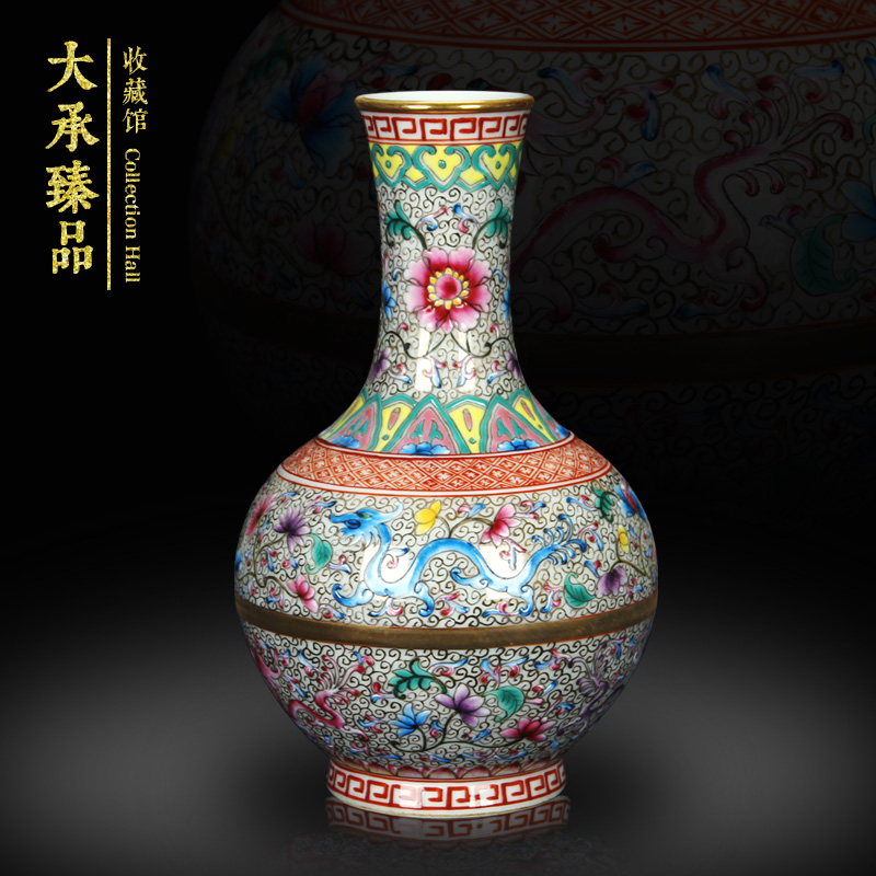 Jingdezhen ceramics vase see hand made enamel tenglong volume grass grain floral crafts vase collection