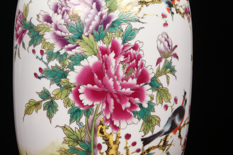 Modern Chinese jingdezhen ceramics powder enamel peony flowers and birds idea gourd vase household handicraft furnishing articles sitting room