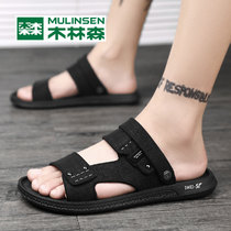 Wood Linson Slippers Mens Summer 2022 New Driving Leather Sandals Mens External Wear Male Cool Towed Beach Shoe Men