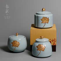 Flattery Ru Kiln Ceramics Large Number Open Sheet Tea Leaf Jar Tea Box Tea Bin Sealed Storage Tank Puer Jar Deposit Tea Pot Special Price
