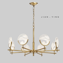 Light luxury new Chinese restaurant chandelier modern minimalist creative living room library bedroom sample room full copper chandelier