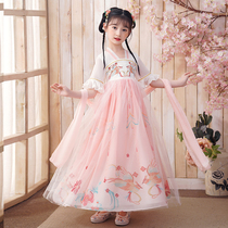 Chinese clothes girl dress summer thin short-sleeved short-sleeved little girl Chinese wind children snow-spinning costume  ⁇  skirt