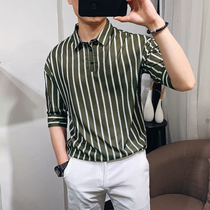 Summer Short Sleeve Shirt Mens Leisure Joker Half sleeve Shirt Korean Thin Fashion Handsome Stripes Mid-Sleeve Top