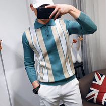 Autumn and winter mens knitwear slim pullover sweater men Korean fashion trend personality color color lapel collar base shirt