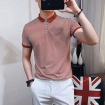 Korean slim striped polo shirt mens short sleeve summer trend youth British regular lapel mens half sleeve t-shirt