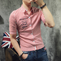 Half sleeve Shirt Men Summer Casual Short Sleeve Shirt Korean Teen Slim Thin Striped Top Half Sleeve