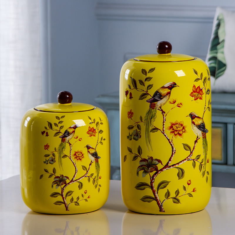 Jingdezhen ceramic vase furnishing articles American sitting room dry flower arranging flowers yellow storage jar jar with cover soft decoration