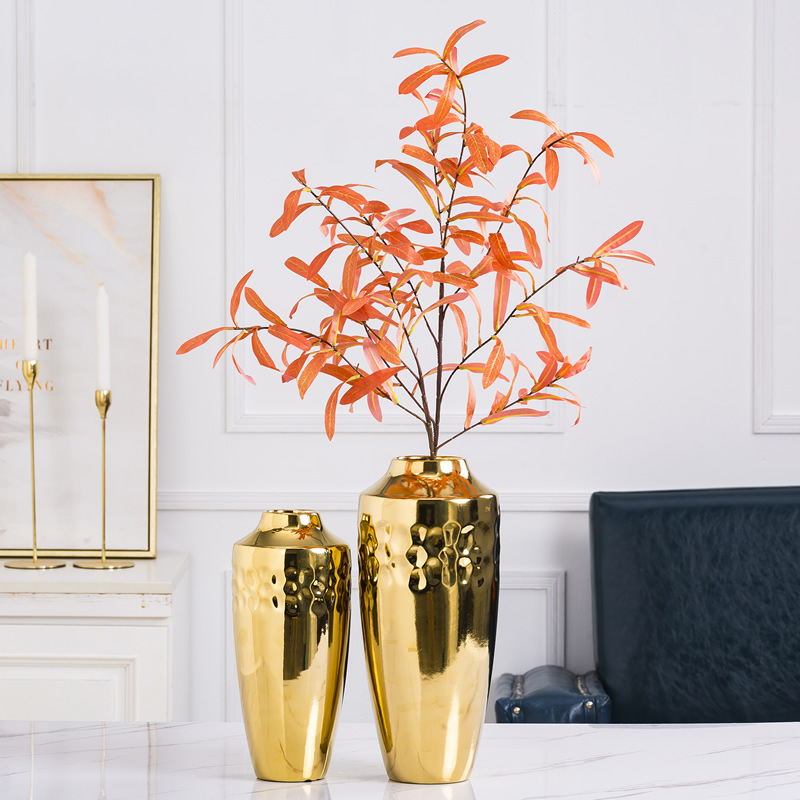 Modern light key-2 luxury ceramic vase furnishing articles Nordic sitting room, dried flowers, golden flower implement creative contracted porcelain decorative flower arrangement