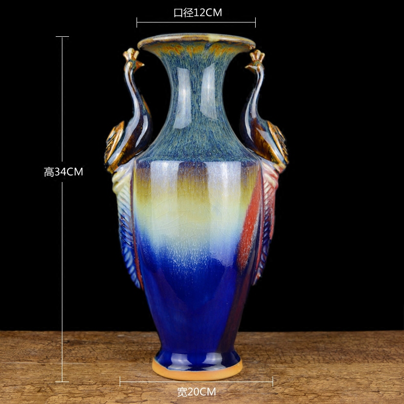 Archaize peacock blue vase Chinese jingdezhen ceramics sitting room ark, creative retro furnishing articles ornaments