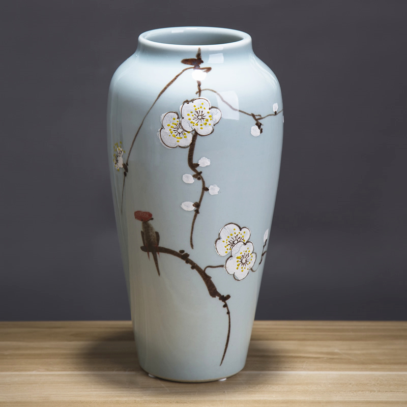 Jingdezhen ceramic dry flower vases, creative new Chinese style living room TV cabinet flower arranging household porcelain ornaments furnishing articles