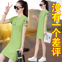 Dress womens summer short sleeves 2021 New Korean version of loose fashion temperament Joker age age reduction thin skirt tide