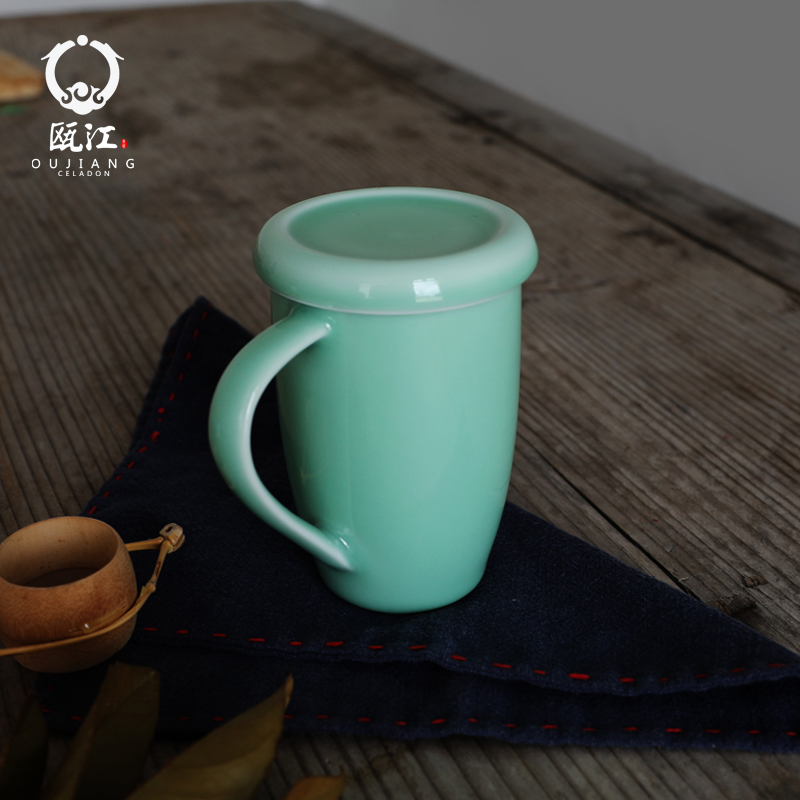 Oujiang longquan celadon water glass tea cup milk cup lady cup brother up office cup tea cup with lid keller