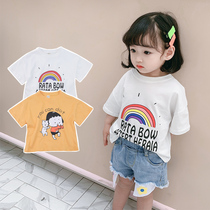 girls' t shirt short sleeve pure cotton summer clothing 2022 new summer baby girls tops one year old children Korean style clothes trendy