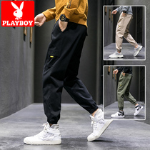 Floral Playboy casual pants mens spring and autumn season Korean version of the trend card tooling summer style loose 100 lap-length pants