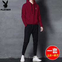 Playboy mens sweater 2021 spring and autumn new Korean version of the trend youth handsome hooded casual loose suit