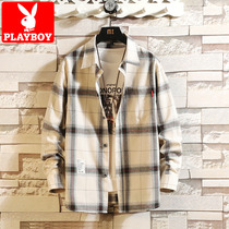 Playboy shirt mens long-sleeved 2020 spring new Korean version of the trend plaid jacket autumn shirt mens trend brand