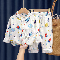 Boy Home Clothing 2021 New Spring Baby Pajamas Korean Thin Childrens Western Style Long Sleeve Set Air Conditioning Clothing