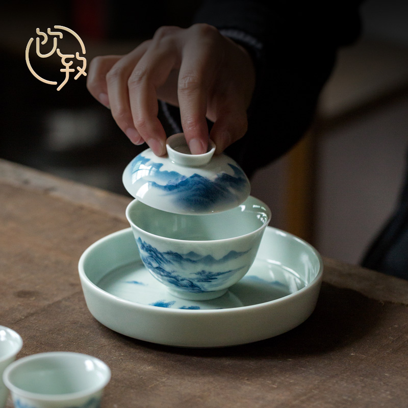 Ultimately responds to jingdezhen blue and white pot bearing restoring ancient ways is contracted teacup pad dry machine ceramic zero way tea pot pad tea pot bearing