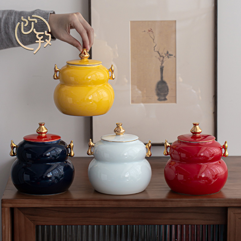 Ultimately responds to fu lu tea pot ceramic tea warehouse creative storage POTS with retro household large seal storage tank