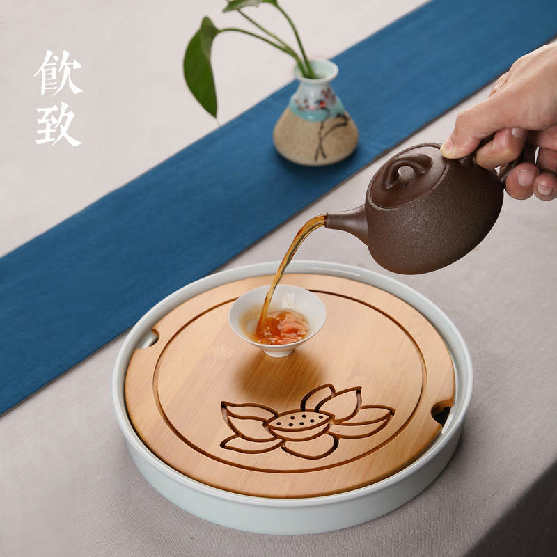 Ultimately responds to celadon water storage type embedded bamboo tea tray was dry plate of tea sets tea sea kung fu tea set supporting plate are it