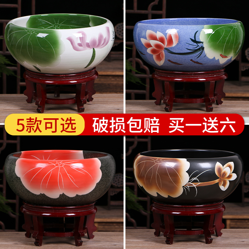 Art spirit of jingdezhen ceramic decorative fish tank urgent need desktop tortoise cylinder refers to basin goldfish bowl lotus cylinder cylinder