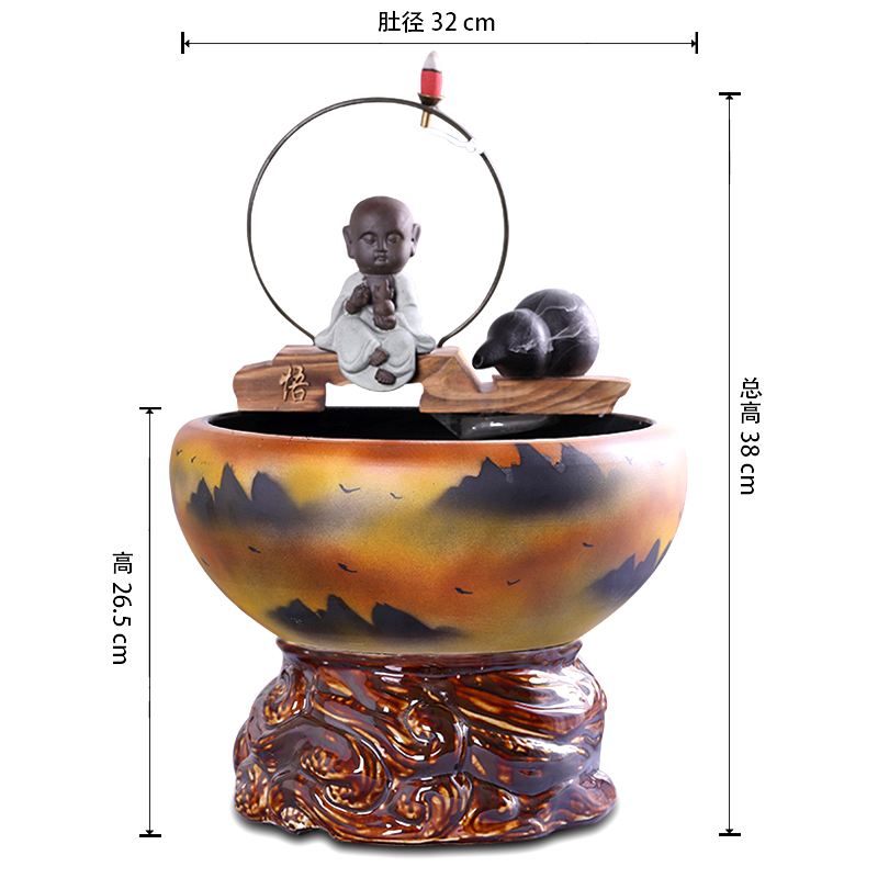 Jingdezhen ceramic aquarium water fountain lucky zen household filtered water and furnishing articles turtle cylinder goldfish bowl