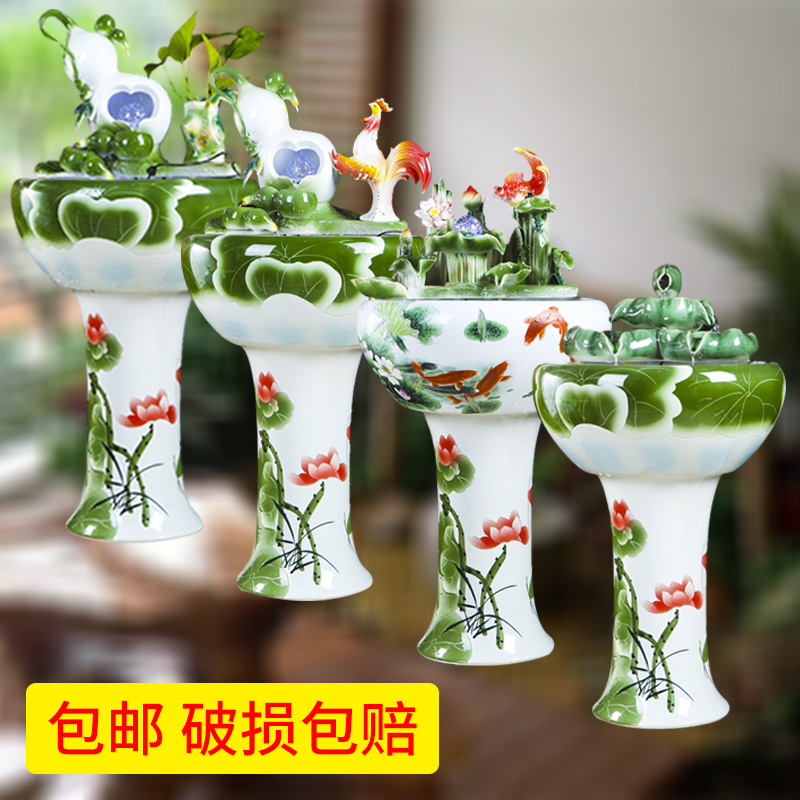 Jingdezhen ceramics pillar landing fish tank oversized LianHe flowerpot brocade carp cylinder goldfish bowl water lily bowl