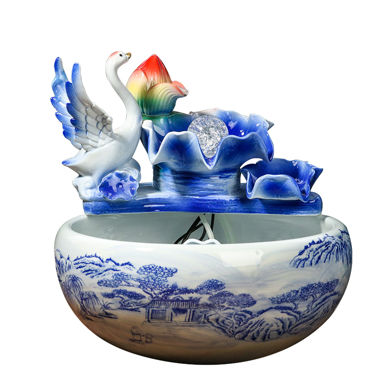 Jingdezhen ceramic aquarium water fountain household small goldfish bowl fish basin circulation water decorative furnishing articles