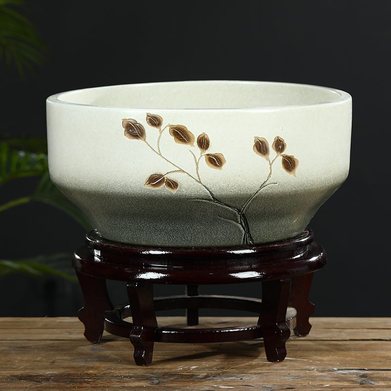 Jingdezhen ceramic aquarium small desktop sleep keep goldfish bowl lotus basin lotus tortoise GangPen furnishing articles in the living room