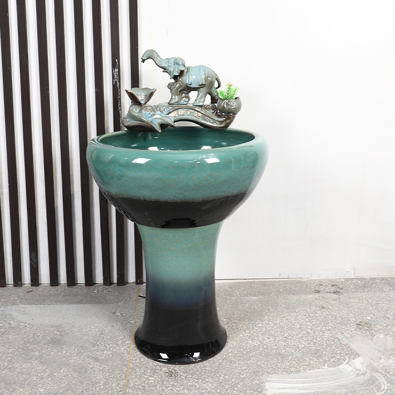 Ceramic floor pillar goldfish bowl water fountain large fish bowl lotus home landscape tortoise furnishing articles