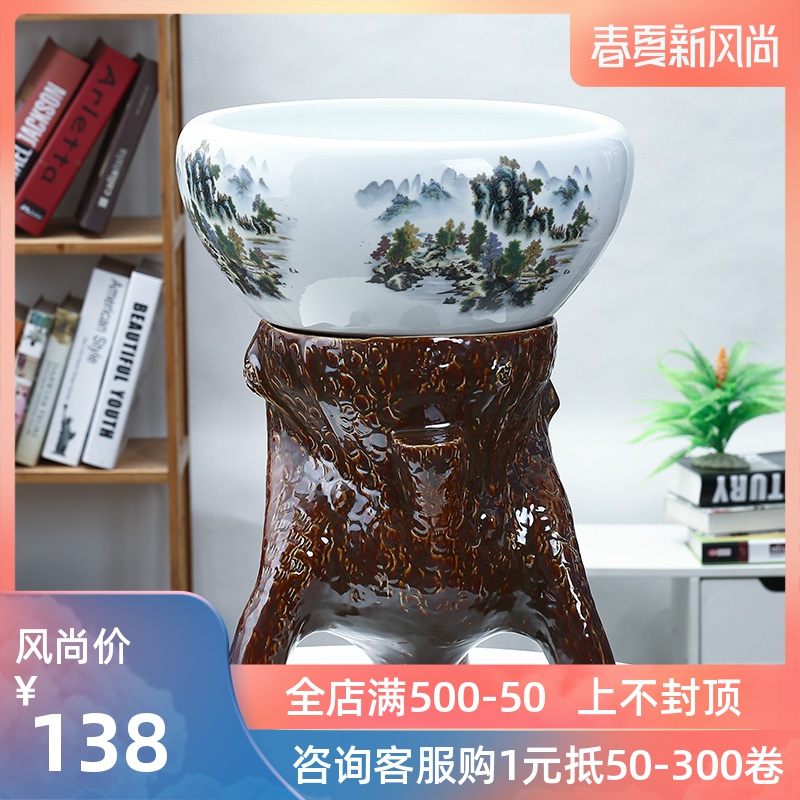 Jingdezhen ceramic aquarium raising goldfish bowl sitting room place bowl lotus lotus cylinder cylinder creative water GangPen tortoise