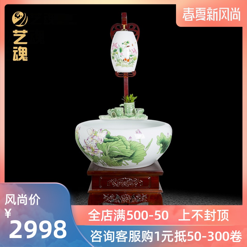 Super - large jingdezhen Chinese ceramic aquarium fish basin circulation filter water goldfish bowl is a sitting room home with lamp