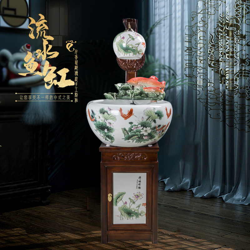 Jingdezhen ceramic sitting room place heavy tank circulation water filter to raise a goldfish bowl goldfish bowl lotus