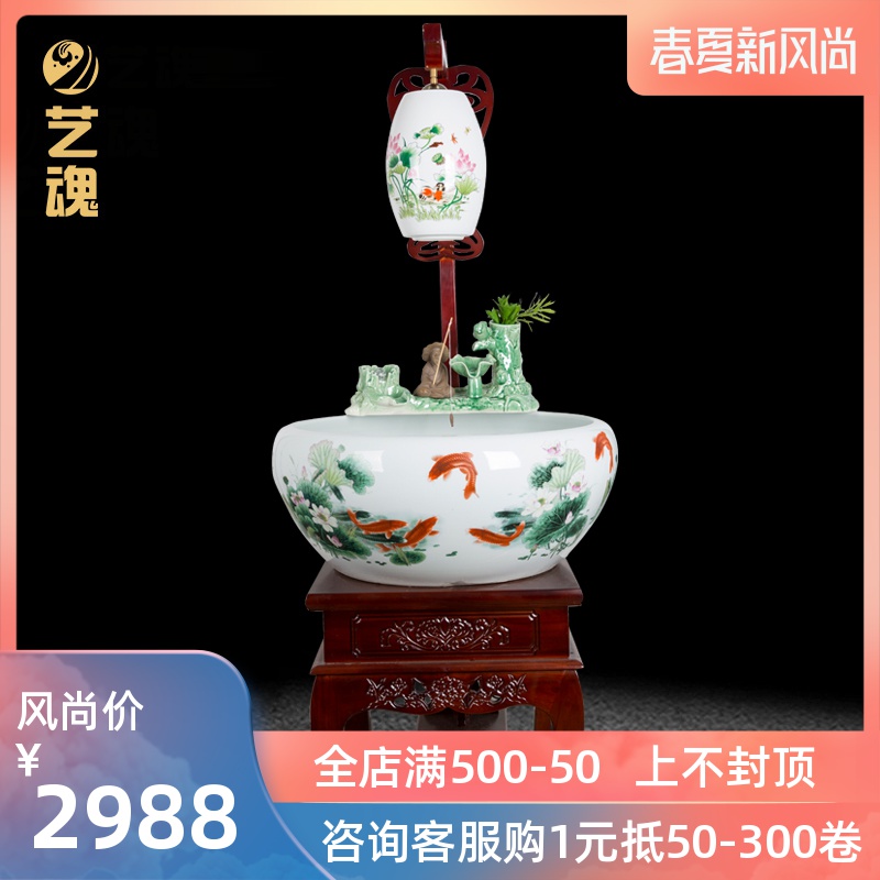 Jingdezhen ceramic home sitting room extra large turtle cylinder fish bowl filter furnishing articles circulating water to raise a goldfish bowl