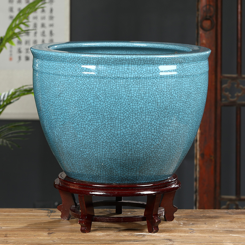 Jingdezhen ceramic aquarium fish farming household ice crack basin large courtyard aquarium furnishing articles water lily, lotus