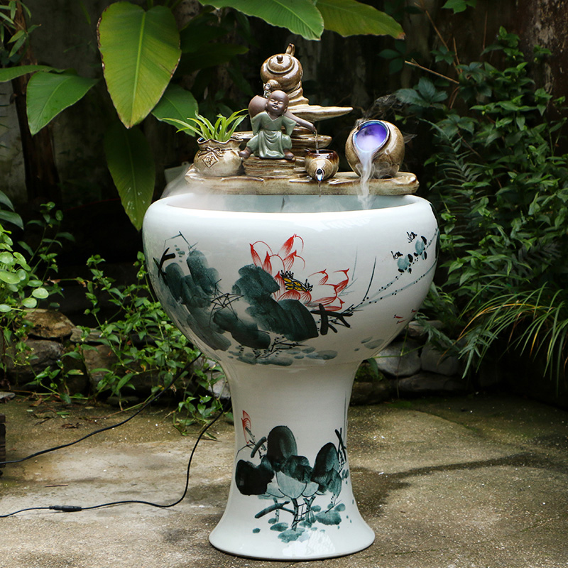 Jingdezhen ceramic floor pillar circulating water tank furnishing articles home sitting room turtle cylinder goldfish bowl cylinder